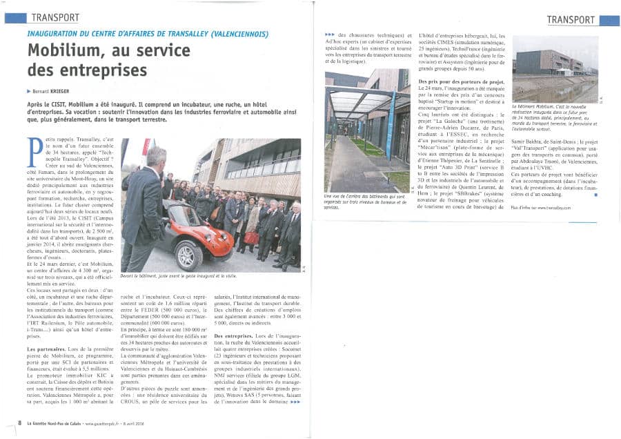 Inauguration Mobilium - Article de la Gazette Nord-PdC du 8 avril 2016